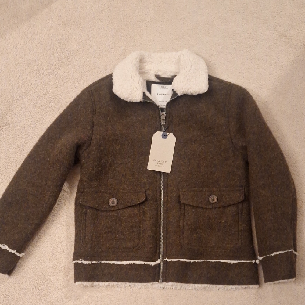 Zara Kids Cream and Brown Wool Jacket